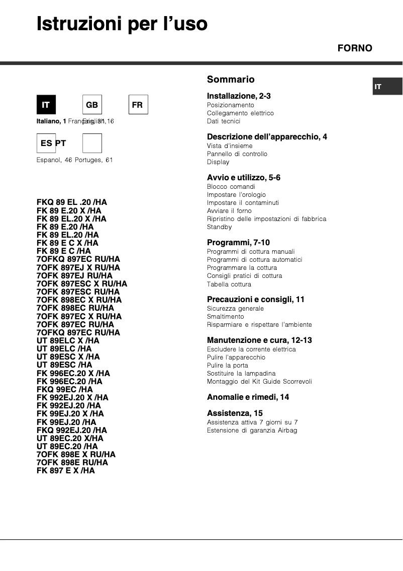 Image de la première page du manuel de l'appareil FK 89E C X/HA