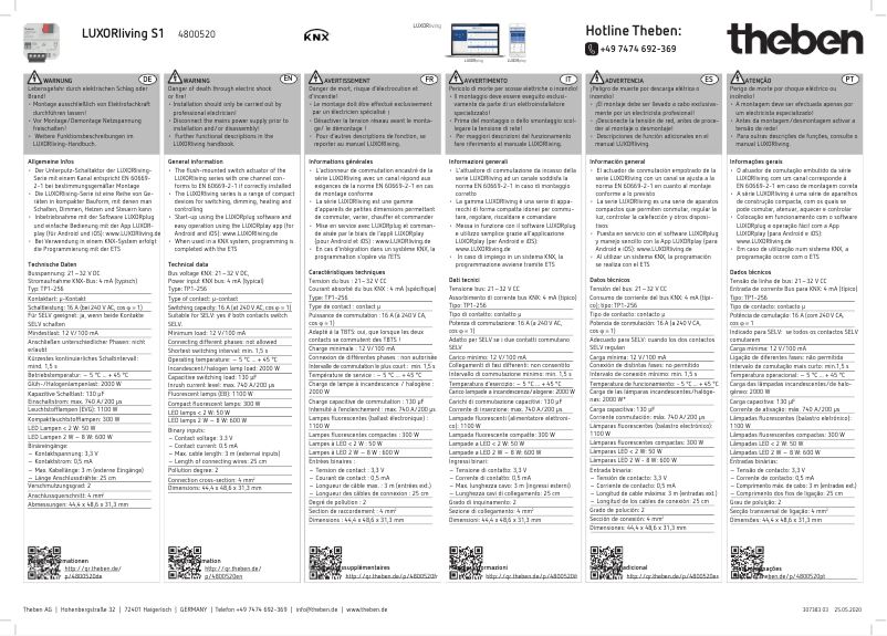 Image de la première page du manuel de l'appareil LUXORliving S1