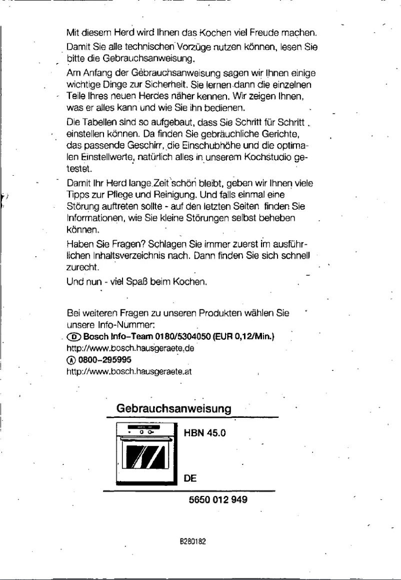 Page 1 de la notice Manuel utilisateur Bosch HBN4550