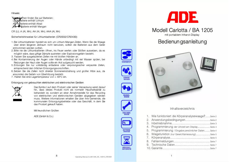 Page n°1 - Manuel utilisateur ADE Carlotta BA 1205
