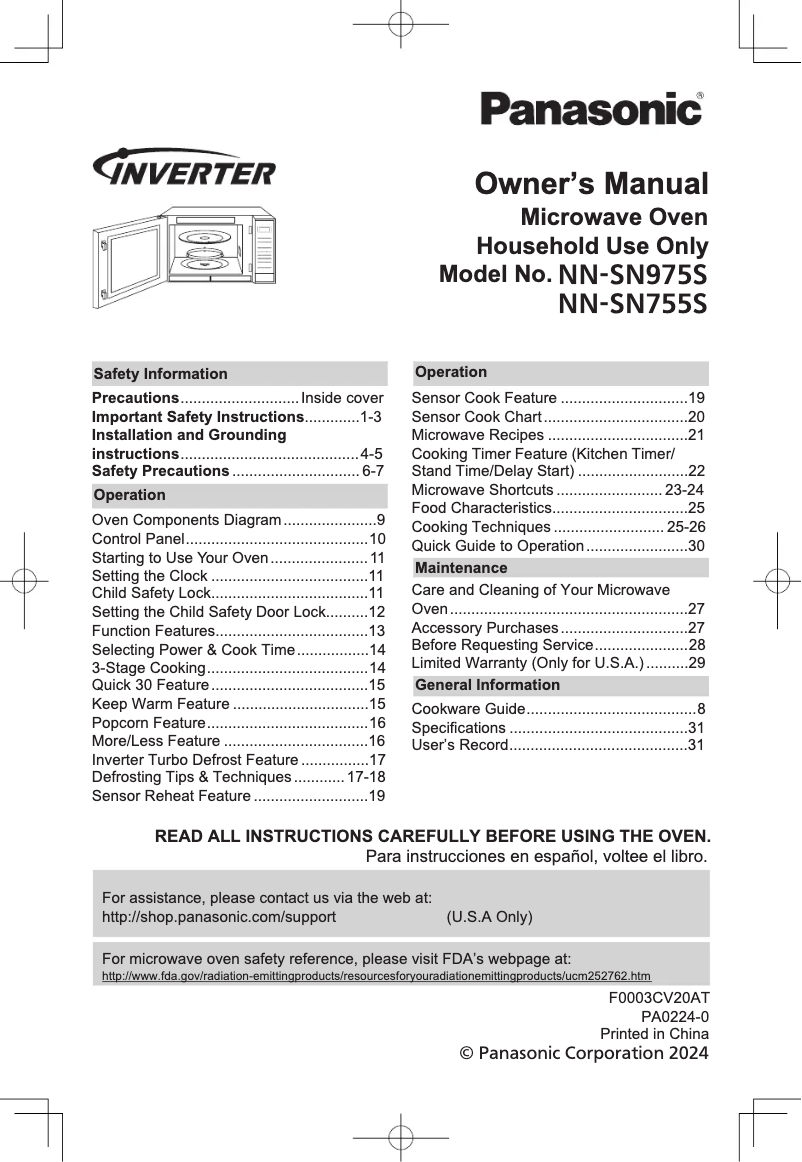 Page n°1 - Manuel utilisateur Panasonic Inverter NN-SN755S