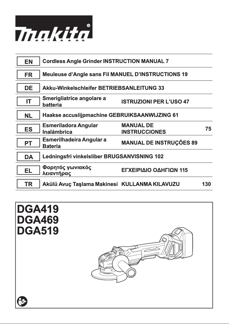 Page 1 de la notice Manuel utilisateur Makita DGA519Z