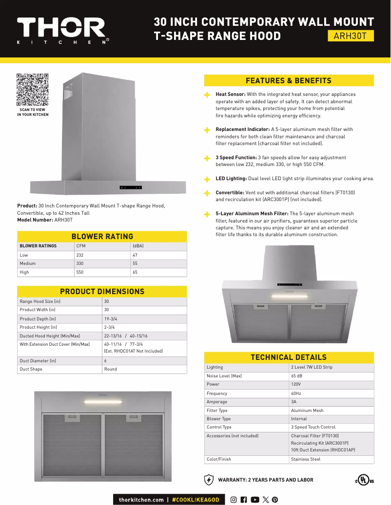 Página 1 del manual Ficha técnica Thor ARH30T