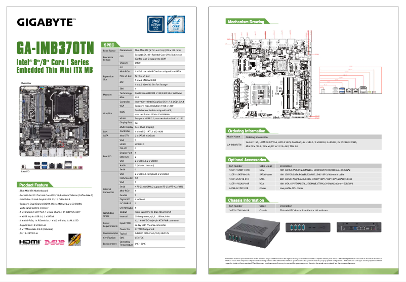 Page 1 de la notice Fiche technique Gigabyte GA-IMB370TN