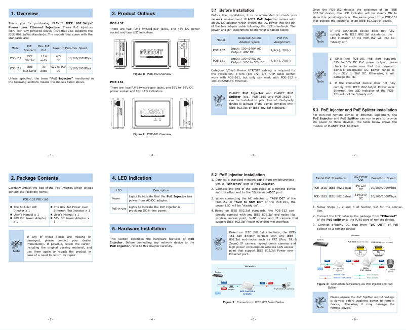 Page 1 de la notice Manuel utilisateur Planet POE-152