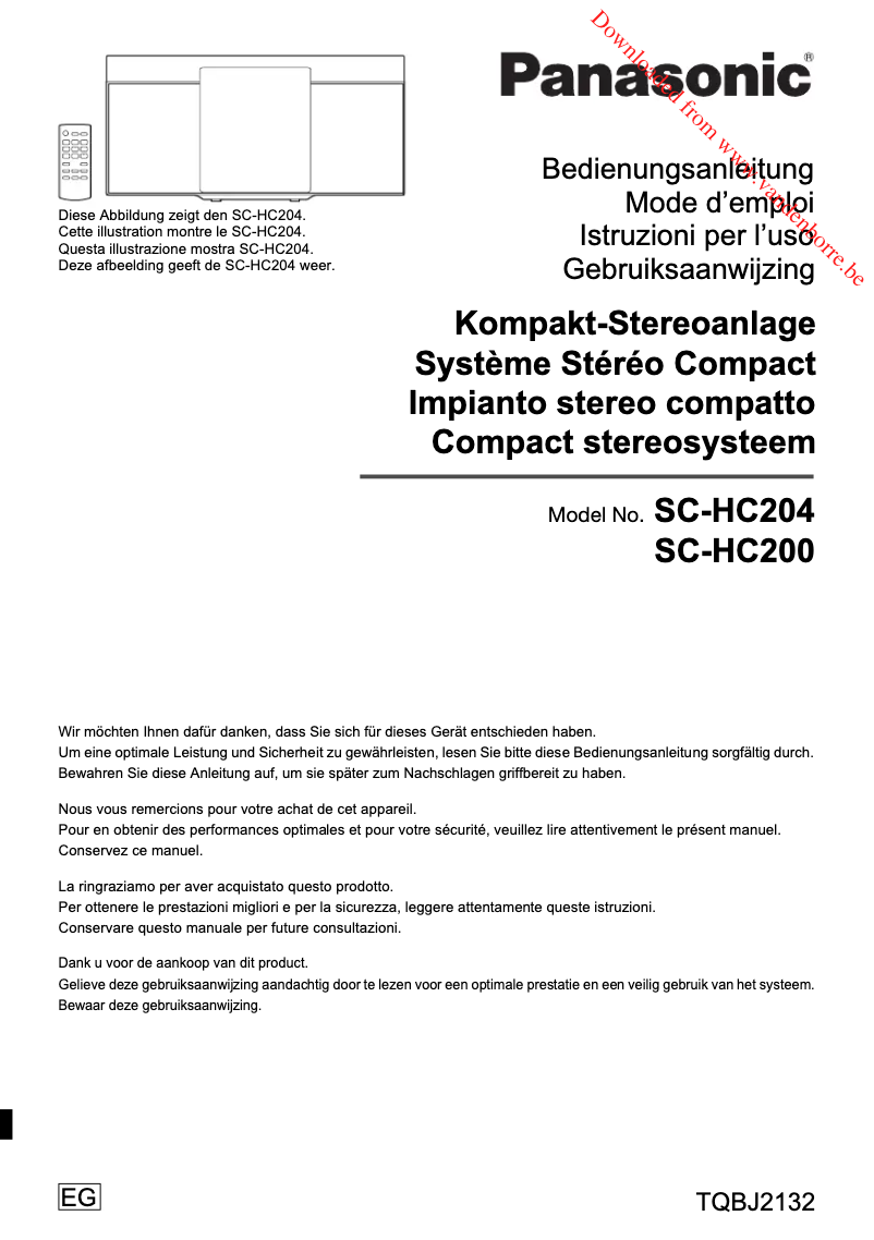 Image de la première page du manuel de l'appareil SC-HC200
