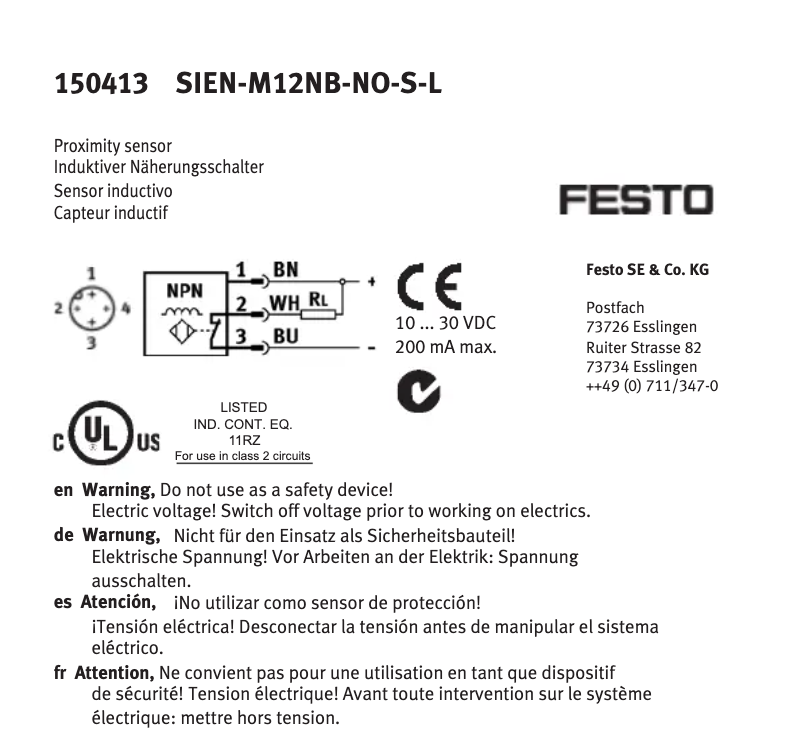 Page n°1 - Manuel utilisateur Festo SIEN-M12NB-NO-S-L