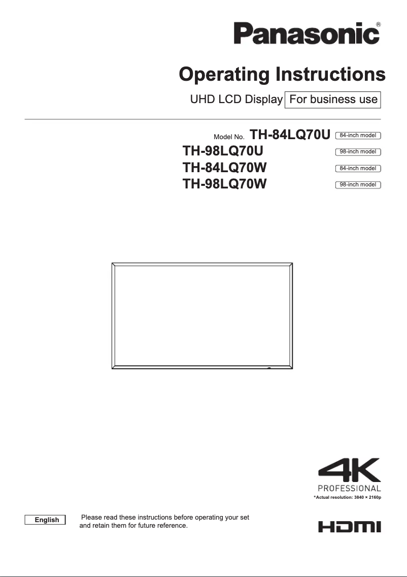 Página 1 del manual Manual de usuario Panasonic TH-98LQ70W