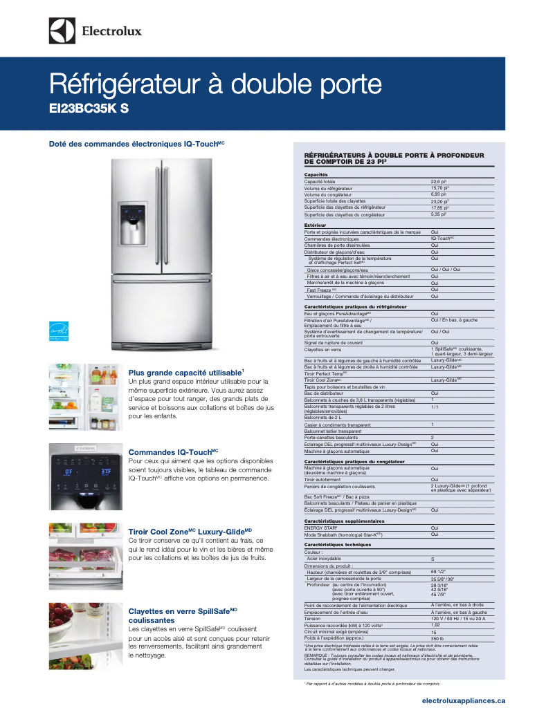 Page n°1 - Fiche technique Electrolux EI23BC35KB