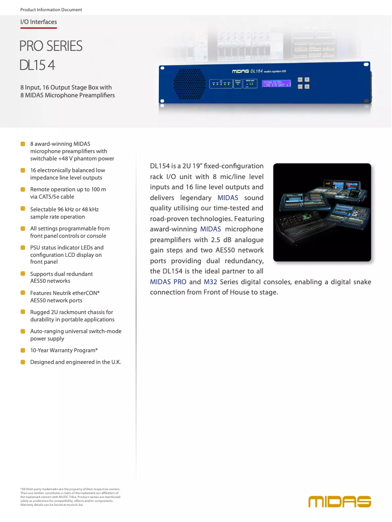 Page 1 de la notice Fiche technique Midas DL154