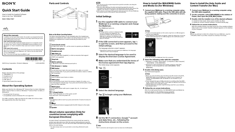 Page n°1 - Guide d'installation Sony Walkman NWZ-F887