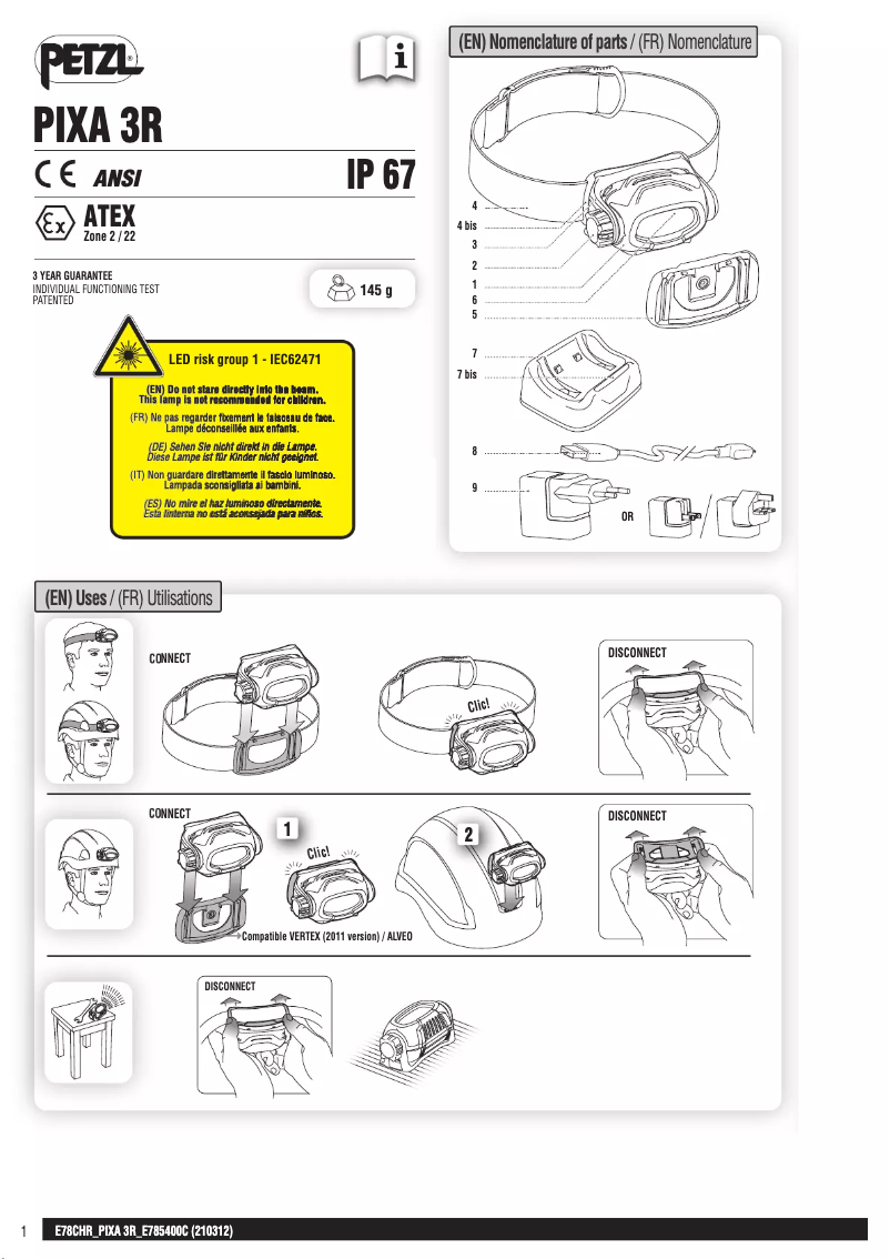 Page n°1 - Manuel utilisateur Petzl PIXA 3R
