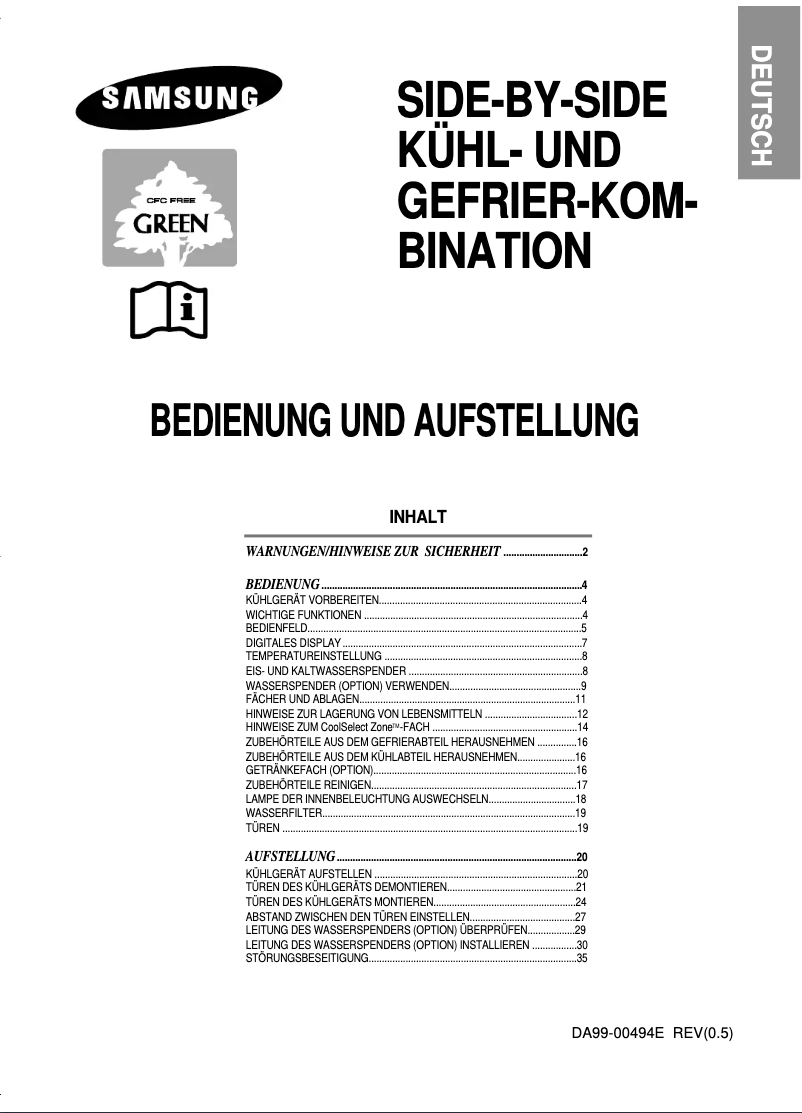 Page 1 de la notice Manuel utilisateur Samsung RS21FGRS