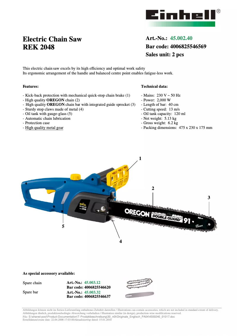 Page 1 de la notice Manuel utilisateur Einhell Royal REK 2048