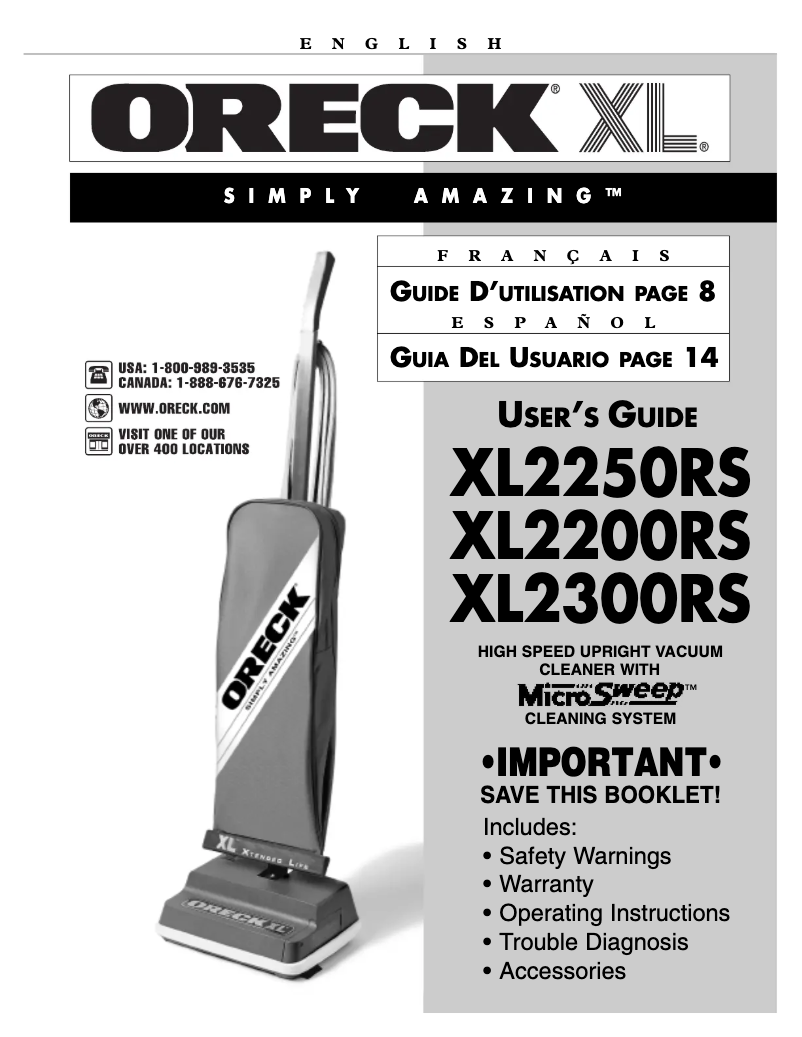 Image de la première page du manuel de l'appareil XL2300RS