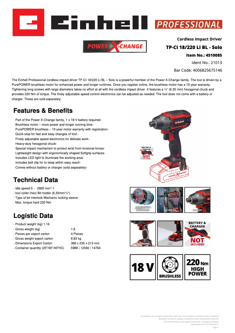 Image de la première page du manuel de l'appareil TP-CI 18/220 Li BL