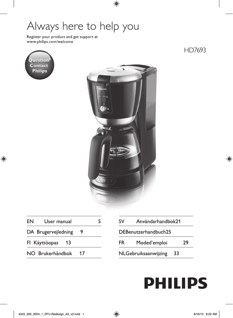 Image de la première page du manuel de l'appareil Pure Essentials HD7693