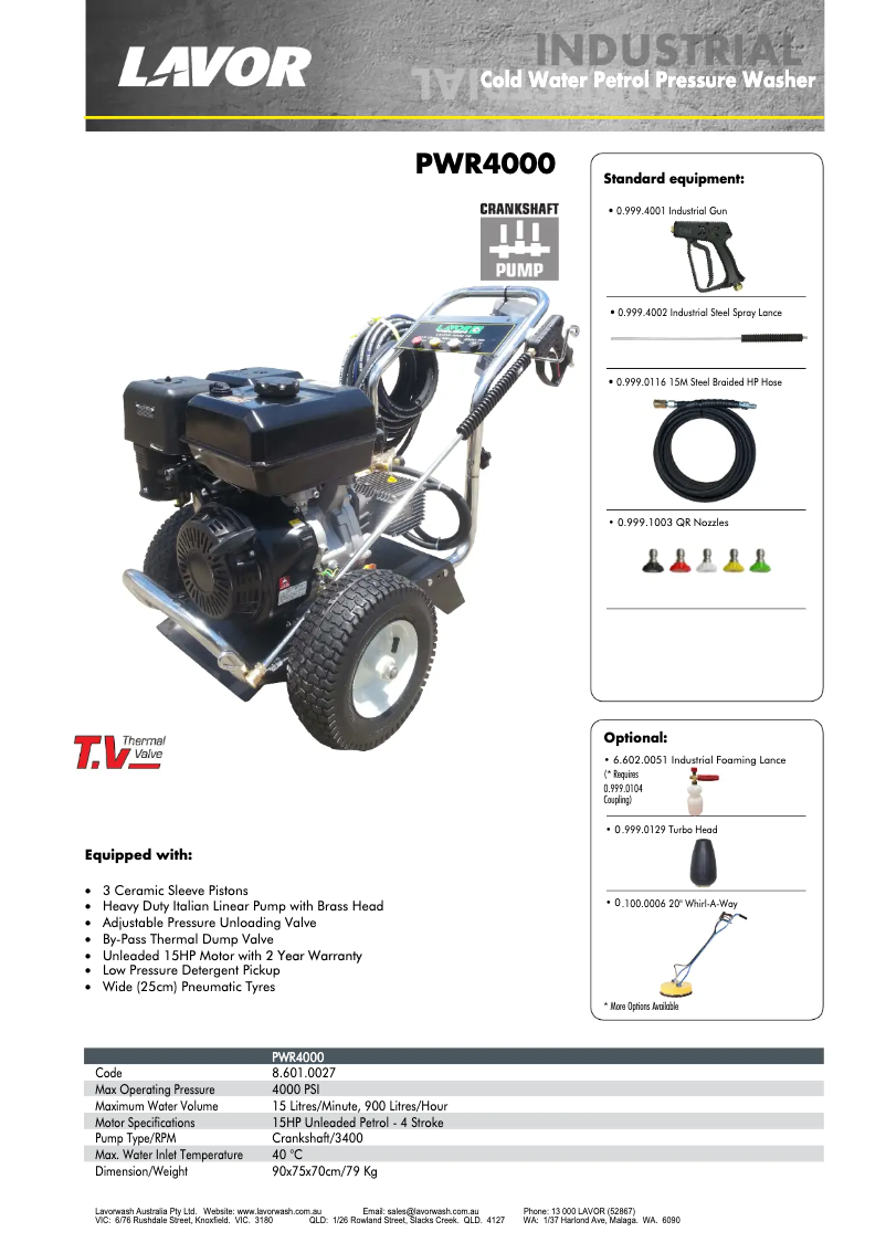 Page 1 de la notice Fiche technique Lavorwash PWR4000