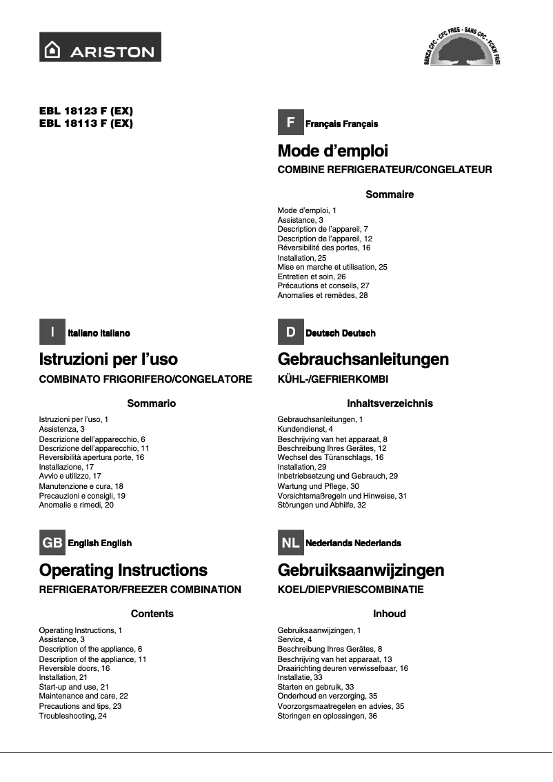 Page n°1 - Manuel utilisateur Ariston Thermo EBL 18123F