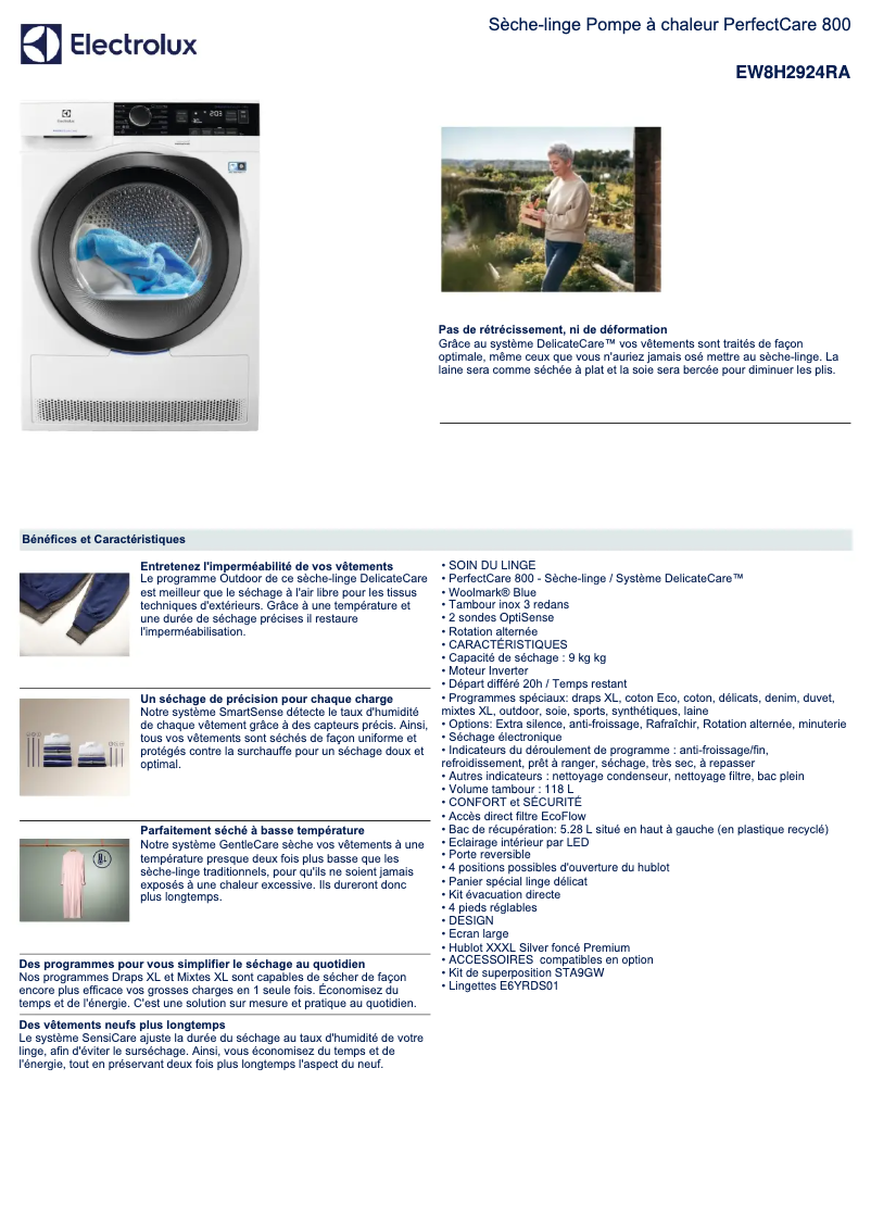 Page n°1 - Fiche technique Electrolux EW8H2924RA