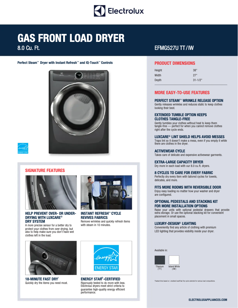 Page n°1 - Fiche technique Electrolux EFMG527UTT
