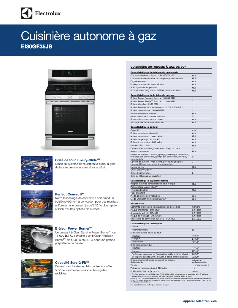 Page n°1 - Fiche technique Electrolux EI30GF35JW