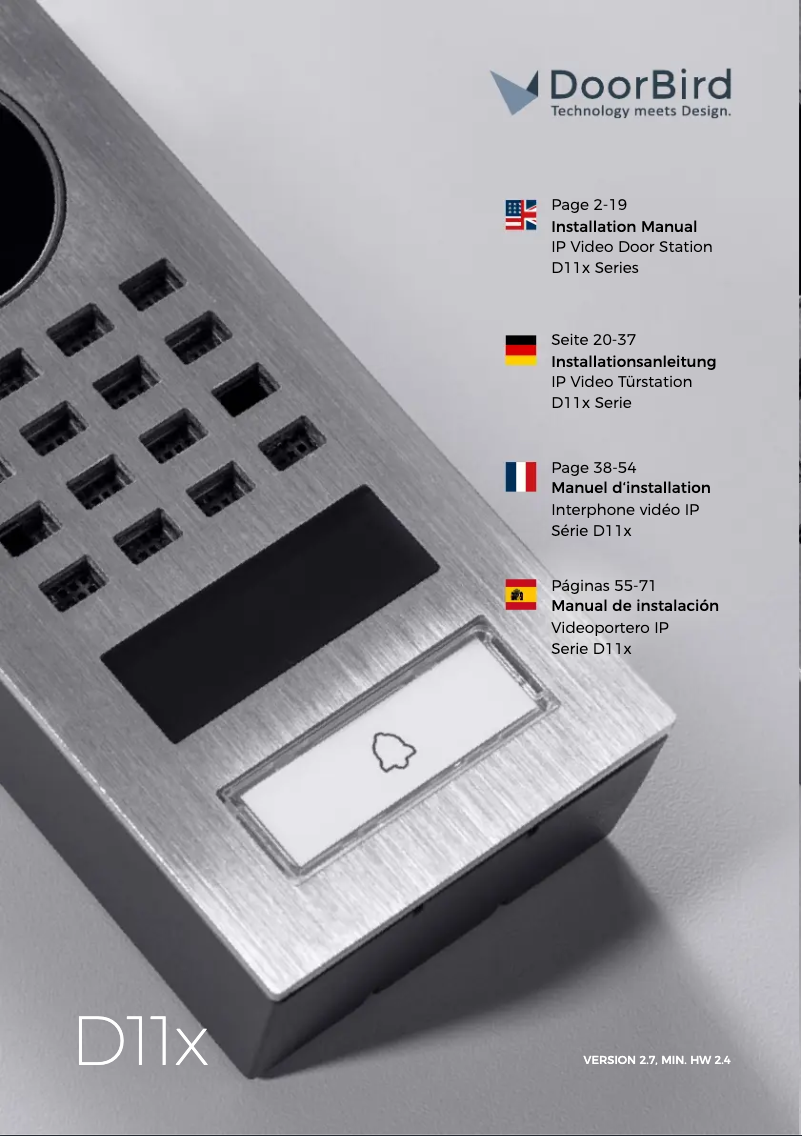 Page 1 de la notice Manuel utilisateur DoorBird D11x