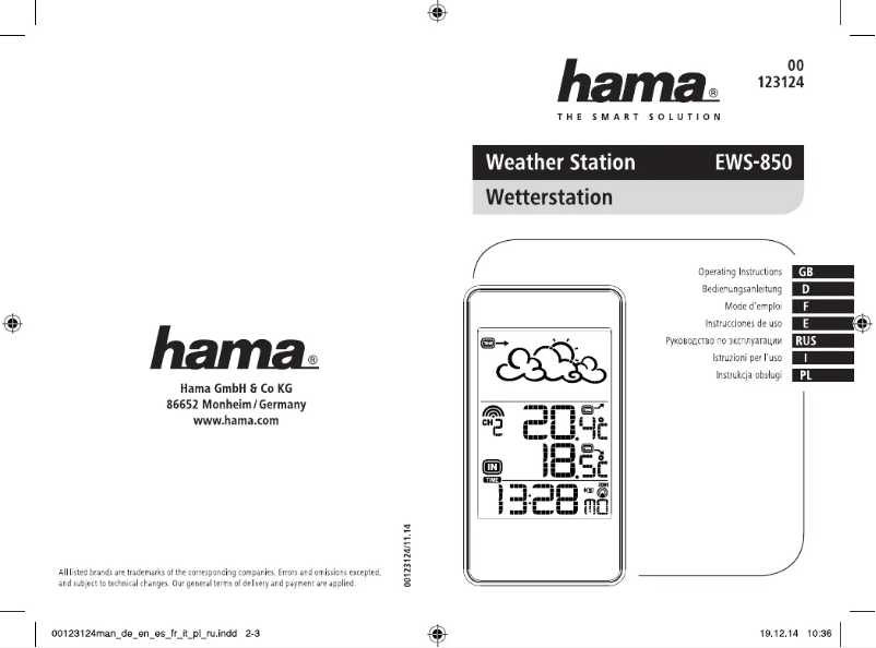 Page 1 de la notice Manuel utilisateur Hama 00123124