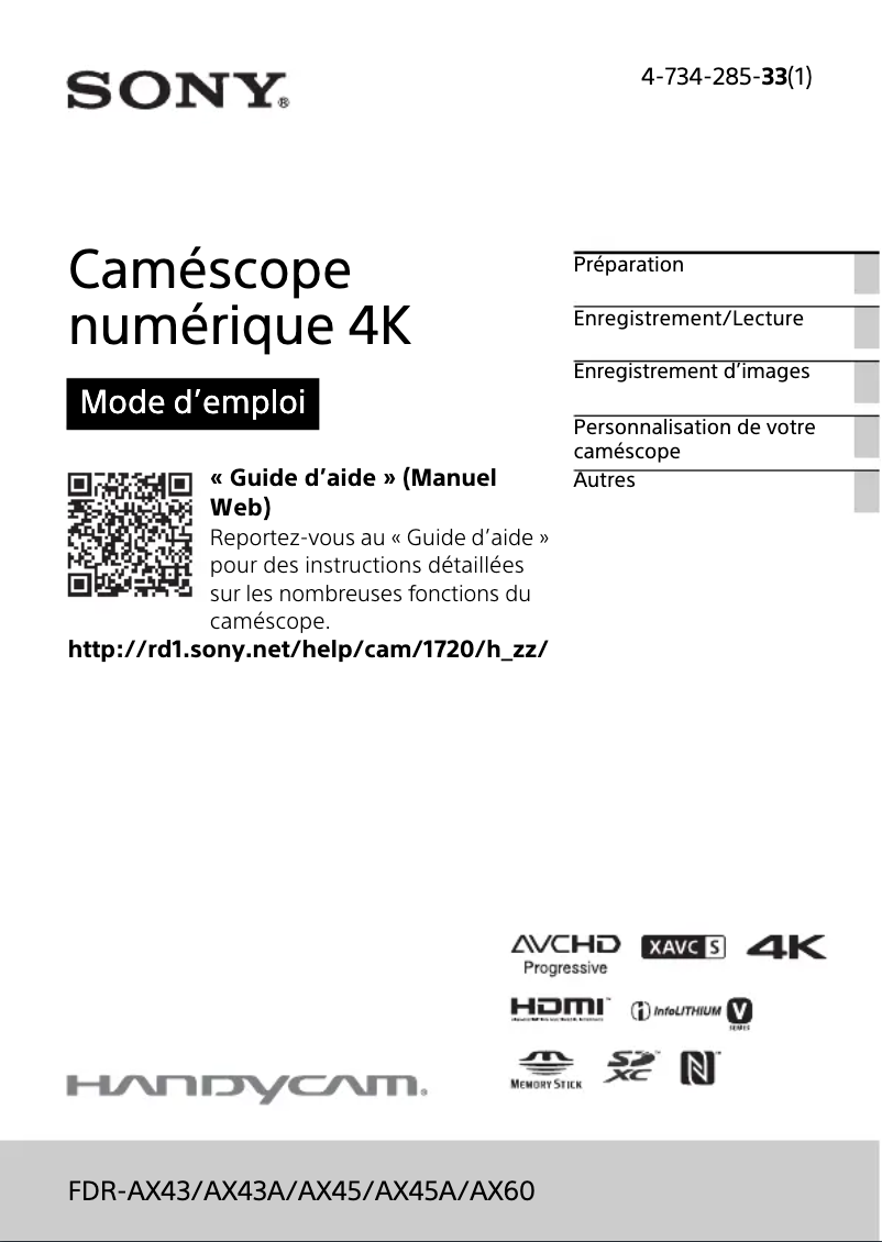 Image de la première page du manuel de l'appareil FDR-AX43A