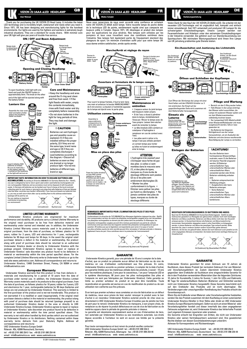 Page n°1 - Manuel utilisateur Underwater Kinetics Vizion Z3