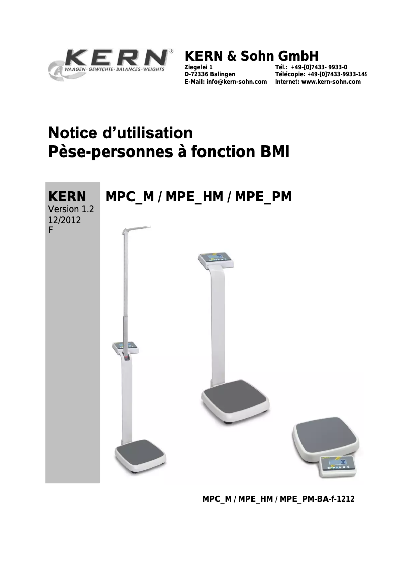 Page 1 de la notice Manuel utilisateur Kern MPE 250K100PM