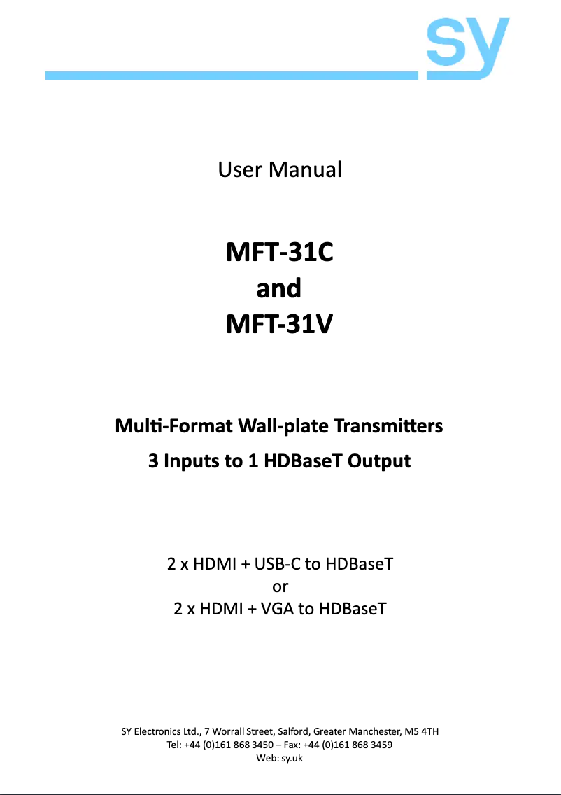 Page n°1 - Manuel utilisateur SY Electronics SY-MFT-31-CE
