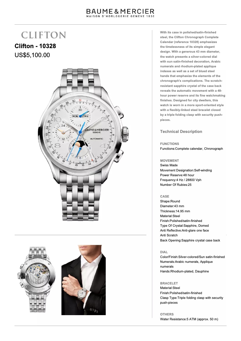 Page n°1 - Manuel utilisateur Baume & Mercier Clifton 10328