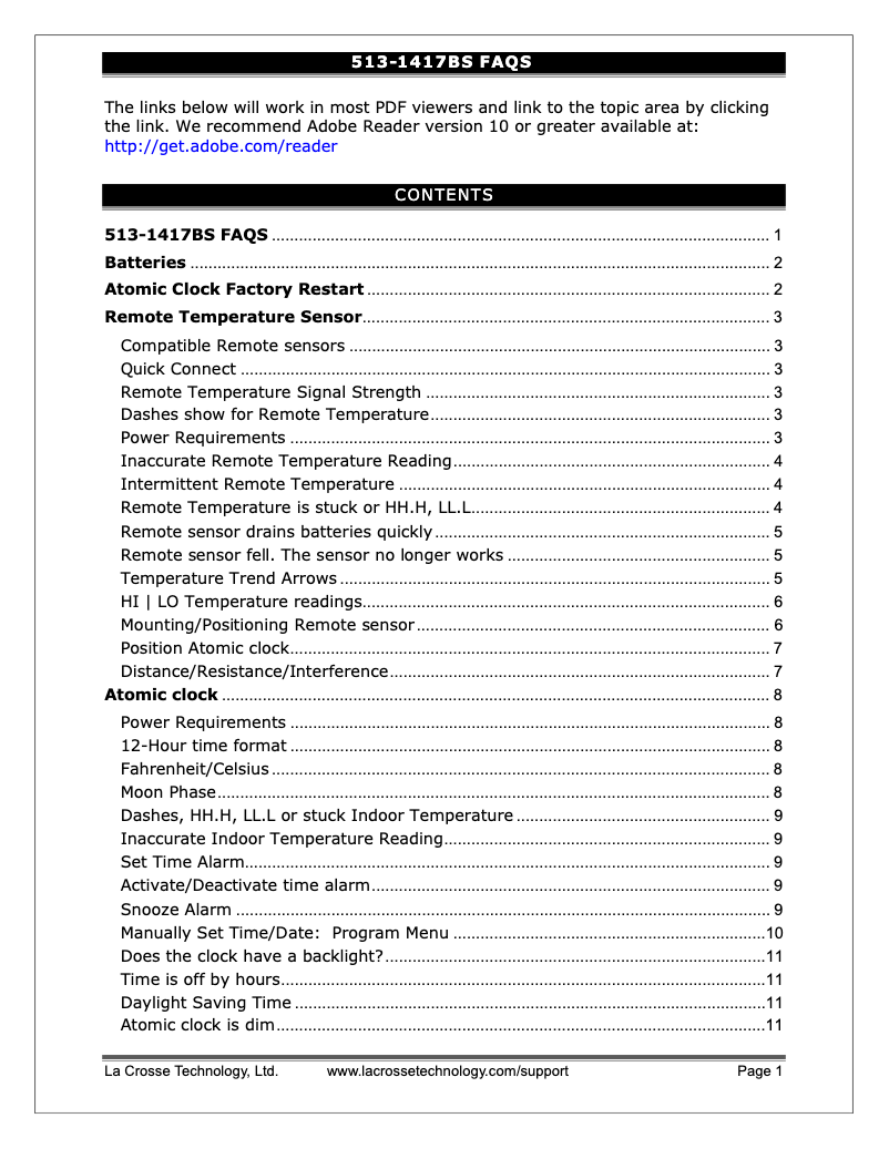 Page n°1 - FAQ La Crosse Technology 513-1417BS