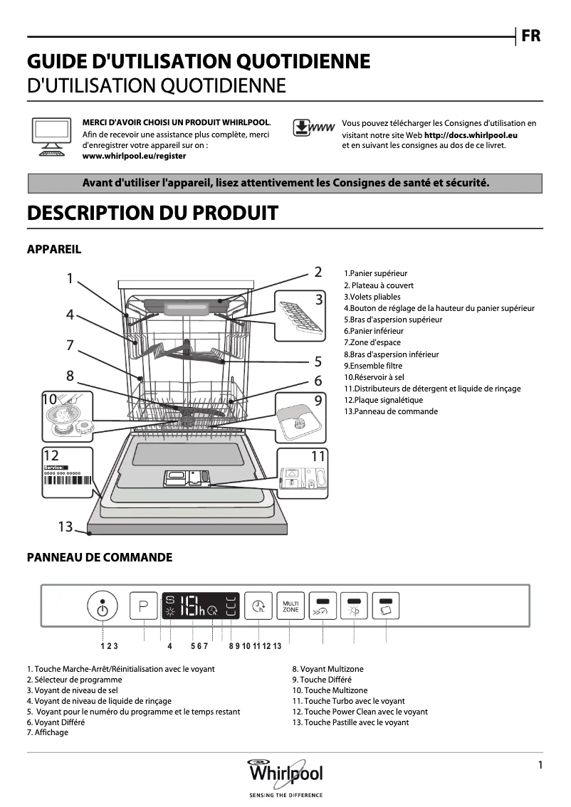 Page 1 de la notice Manuel utilisateur Whirlpool WIO 3T123 PEF