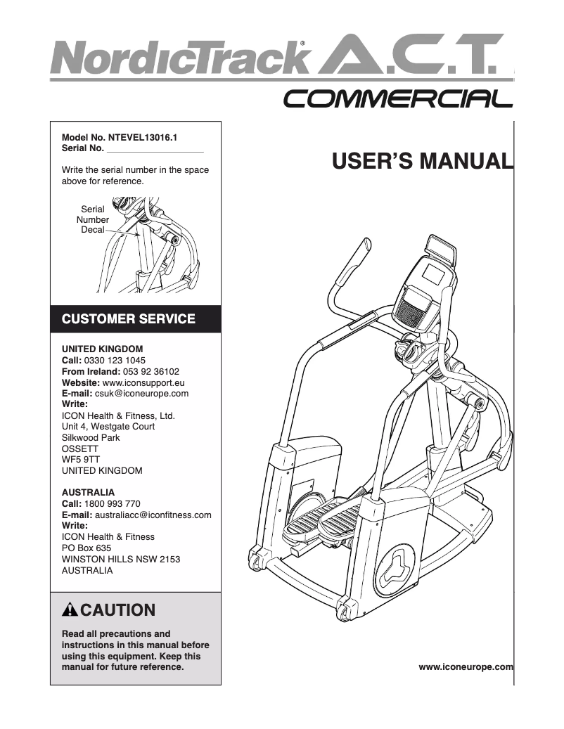 Page n°1 - Manuel utilisateur NordicTrack A.C.T. Commercial