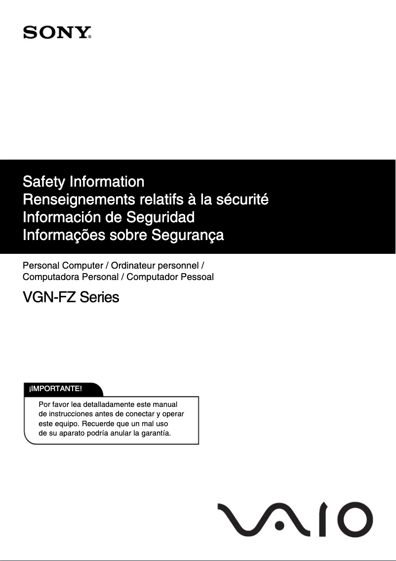 Page 1 de la notice Instructions de sécurité Sony Vaio VGN-FZ490