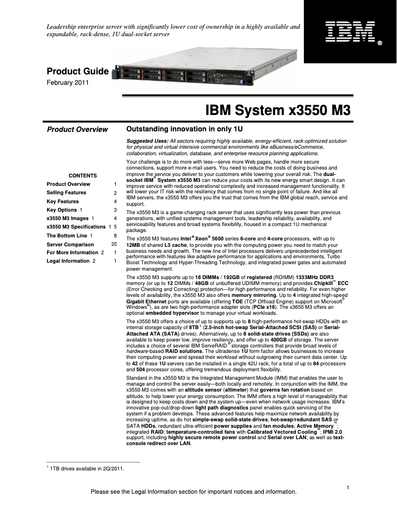 Page 1 de la notice Manuel utilisateur IBM eServer x3550 M3