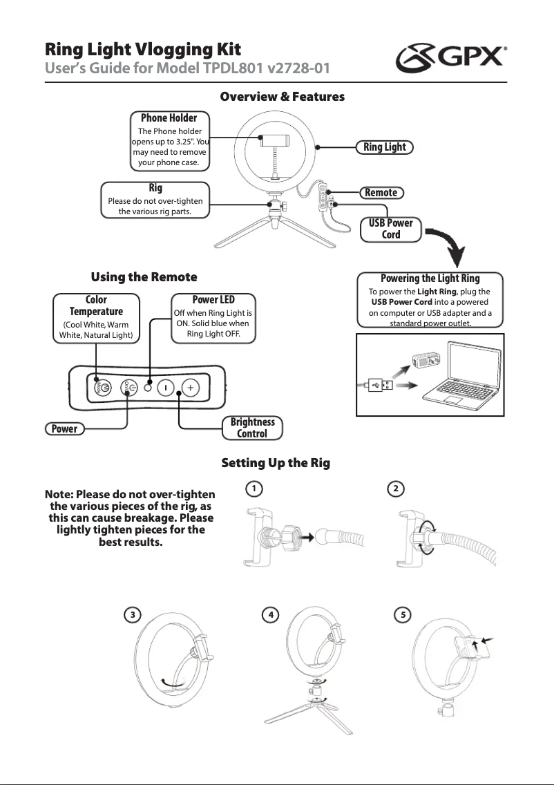 Page 1 de la notice Manuel utilisateur GPX TPDL801