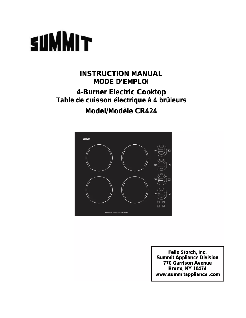 Page n°1 - Manuel utilisateur Summit CR424WH