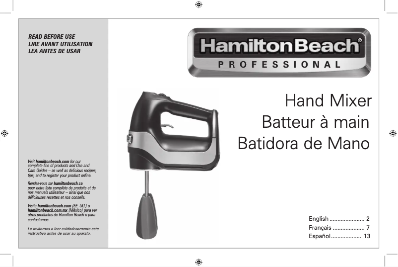 Page n°1 - Manuel utilisateur Hamilton Beach 62663