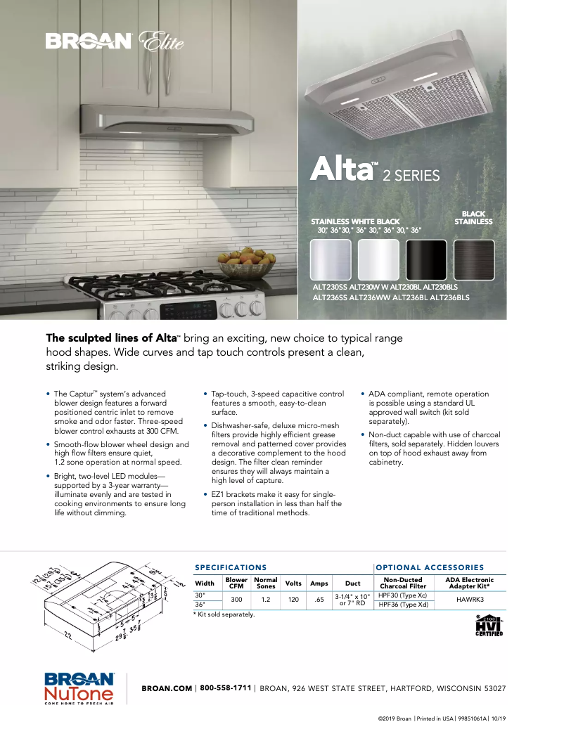 Page 1 de la notice Brochure Broan ALT236BLS