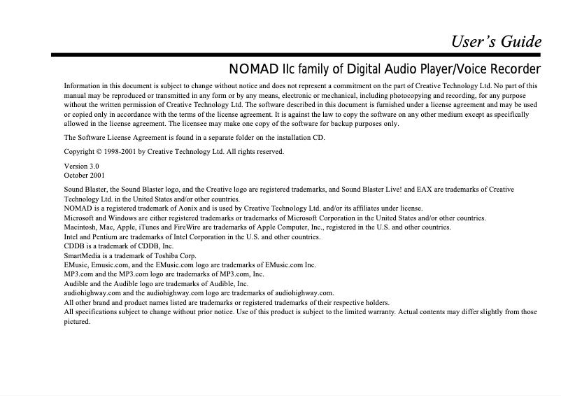Página 1 del manual Manual de usuario Creative Nomad IIc