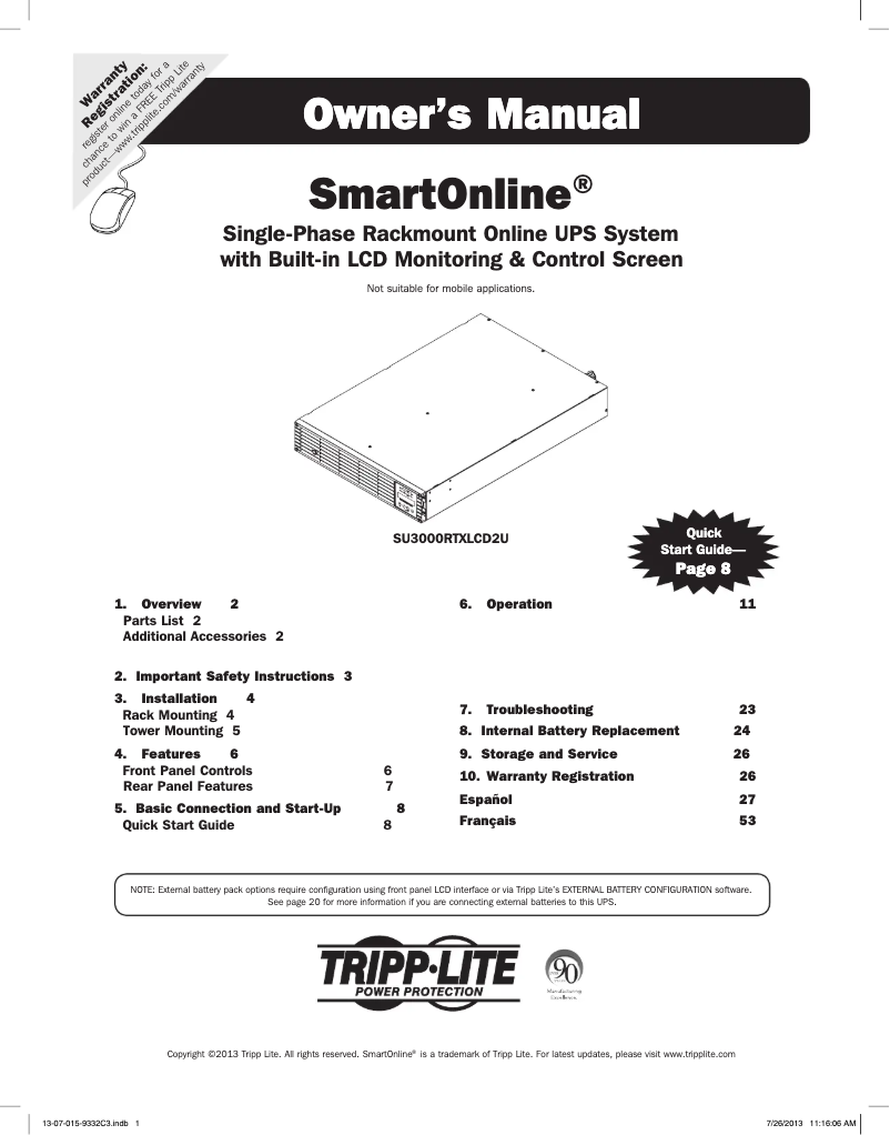 Page n°1 - Manuel utilisateur Tripp Lite SmartOnline SU3000RTXLCD2U