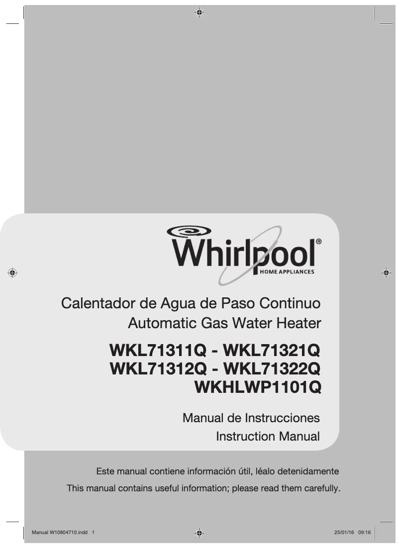 Page 1 de la notice Manuel utilisateur Whirlpool WKL71321Q