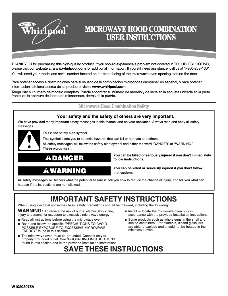 Page 1 de la notice Manuel utilisateur Whirlpool GH7208XRB