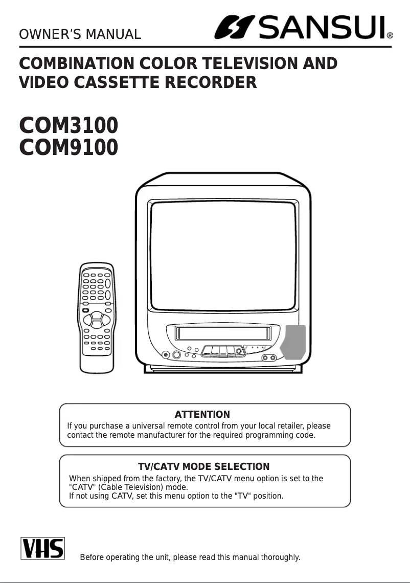 Page n°1 - Manuel utilisateur Sansui COM3100