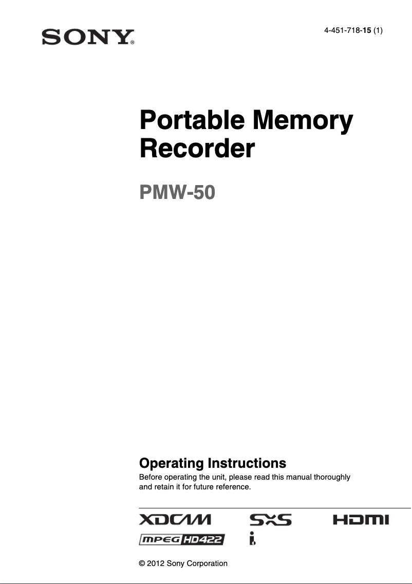 Page n°1 - Manuel utilisateur Sony PMW-50