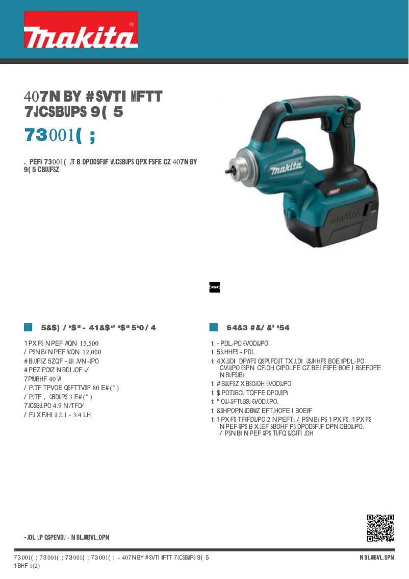 Page 1 de la notice Fiche technique Makita VR001G