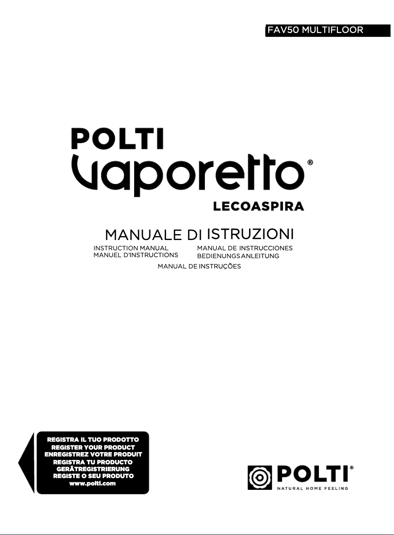 Page 1 de la notice Manuel utilisateur Polti Vaporetto Lecoaspira FAV50 Multifloor